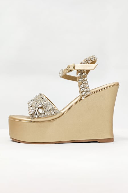 The Alter_Gold Rhinestones Sophia Embellished Wedges _at_Aza_Fashions