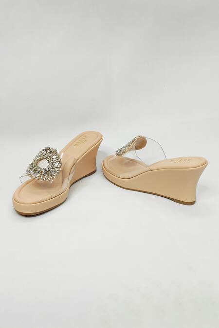Buy_The Alter_Beige Rhinestones Clear Embellished Wedges _Online_at_Aza_Fashions