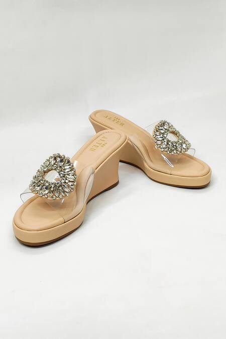 Shop_The Alter_Beige Rhinestones Clear Embellished Wedges _Online_at_Aza_Fashions