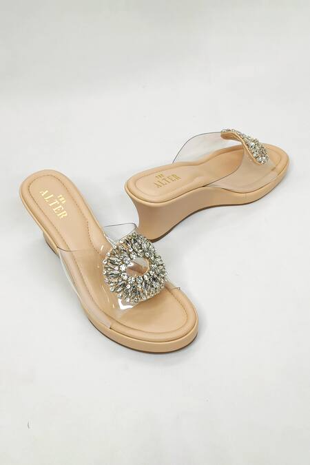 Shop_The Alter_Beige Rhinestones Clear Embellished Wedges 
