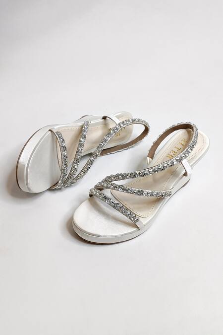 Buy_The Alter_Off White Rhinestones Embellished Satin Wedges 
