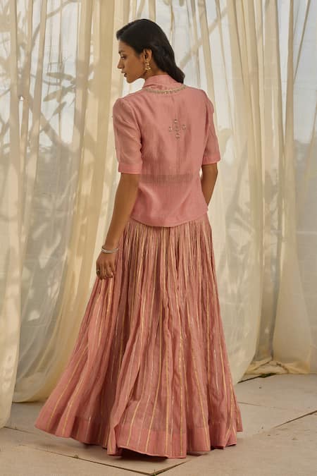 Rhua Soft Pink Gota-Lined Kurta Lehenga Set 