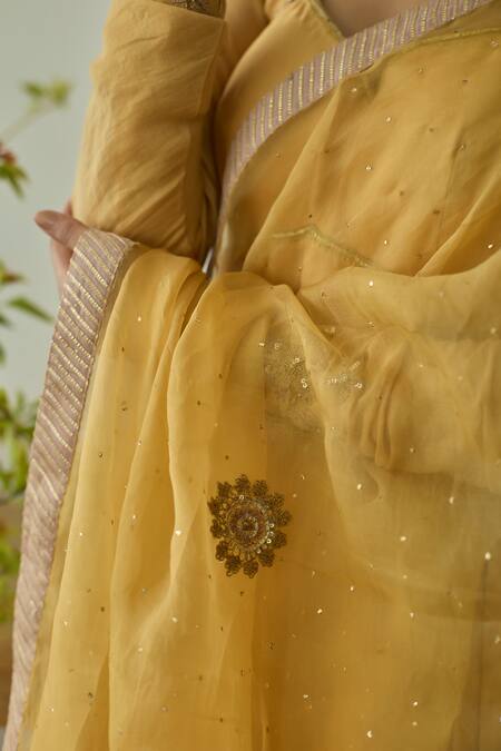Buy Rhua Yellow Chanderi, Cotton, Organza Embroidery Canary Anarkali Set Online at Aza Fashions Buy_Rhua_Yellow Chanderi, Cotton, Organza Embroidery Canary Anarkali Set _Online_at_Aza_Fashions