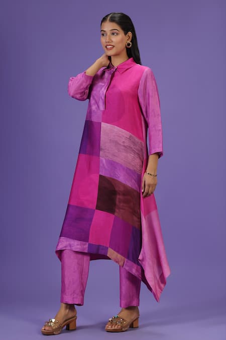 Buy Label Radini Pink Silk Collared Royal Radiance Long Kurta Set Online at Aza Fashions Buy_Label Radini_Pink Silk Collared Royal Radiance Long Kurta Set _Online_at_Aza_Fashions