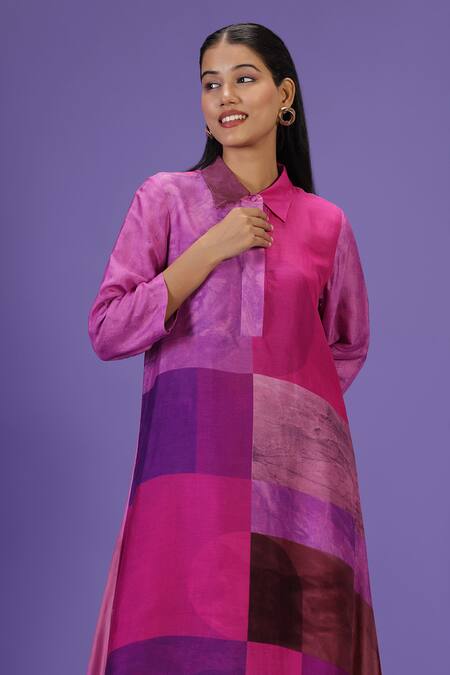 Shop Label Radini Pink Silk Collared Royal Radiance Long Kurta Set Online at Aza Fashions Shop_Label Radini_Pink Silk Collared Royal Radiance Long Kurta Set _Online_at_Aza_Fashions