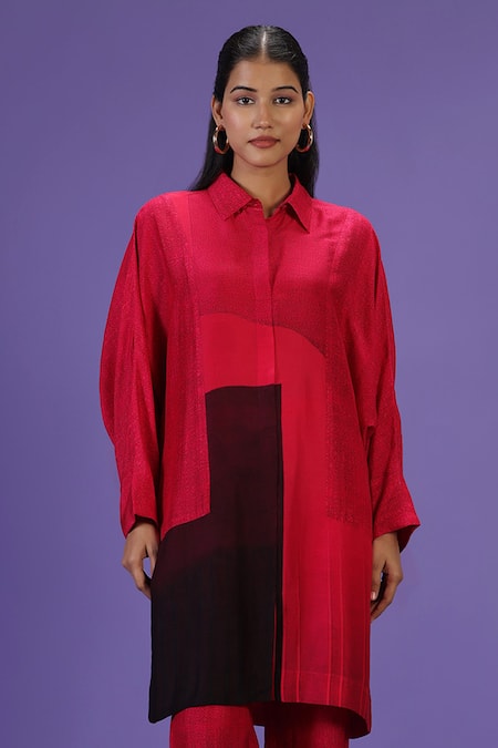 Buy Label Radini Pink Silk Collared Reverie Kurta And Pant Set Online at Aza Fashions Buy_Label Radini_Pink Silk Collared Reverie Kurta And Pant Set _Online_at_Aza_Fashions