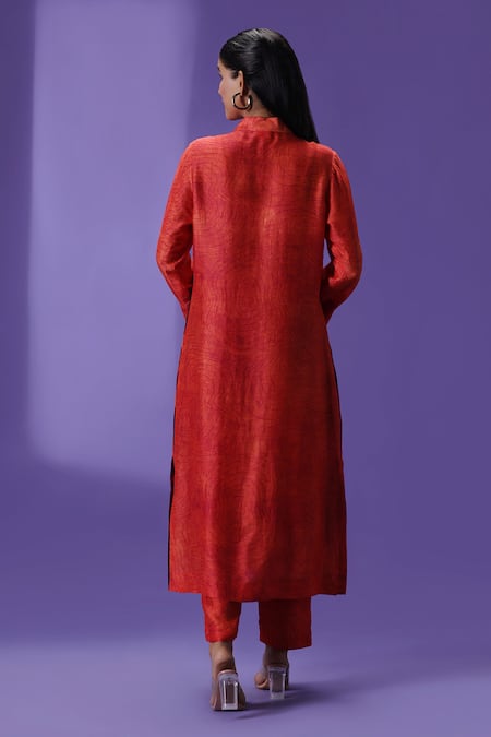 Shop Label Radini Multi Color Silk Collared Printed Kurta Pant Set at Aza Fashions Shop_Label Radini_Multi Color Silk Collared Printed Kurta Pant Set _at_Aza_Fashions