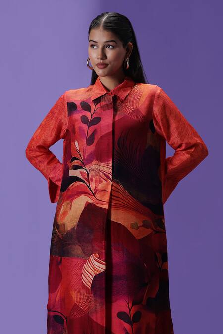 Buy Label Radini Multi Color Silk Collared Printed Kurta Pant Set Online at Aza Fashions Buy_Label Radini_Multi Color Silk Collared Printed Kurta Pant Set _Online_at_Aza_Fashions