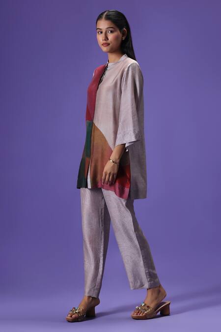 Label Radini Multi Color Silk Round Neck Dusky Petals Printed Kurta Set Online at Aza Fashions Label Radini_Multi Color Silk Round Neck Dusky Petals Printed Kurta Set _Online_at_Aza_Fashions