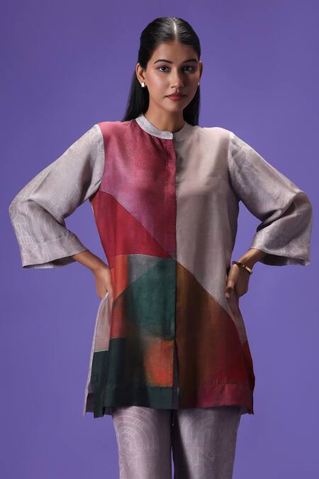 Buy Label Radini Multi Color Silk Round Neck Dusky Petals Printed Kurta Set Online at Aza Fashions Buy_Label Radini_Multi Color Silk Round Neck Dusky Petals Printed Kurta Set _Online_at_Aza_Fashions