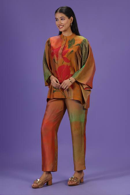 Buy Label Radini Multi Color Silk Mandarin Collar Floral Majesty Dupion Pant Set Online at Aza Fashions Buy_Label Radini_Multi Color Silk Mandarin Collar Floral Majesty Dupion Pant Set _Online_at_Aza_Fashions