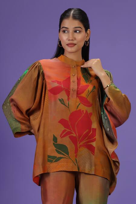Label Radini Multi Color Silk Mandarin Collar Floral Majesty Dupion Pant Set at Aza Fashions Label Radini_Multi Color Silk Mandarin Collar Floral Majesty Dupion Pant Set _at_Aza_Fashions