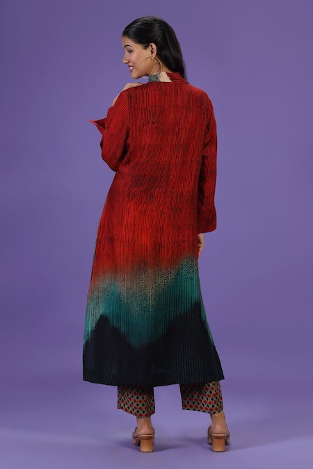 Shop Label Radini Multi Color Silk Collared Printed Kurta And Pant Set at Aza Fashions Shop_Label Radini_Multi Color Silk Collared Printed Kurta And Pant Set _at_Aza_Fashions