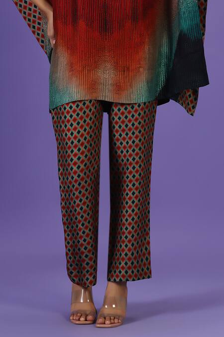 Shop_Label Radini_Multi Color Silk Collared Celestial Flow Kaftan And Pant Set _Online_at_Aza_Fashions