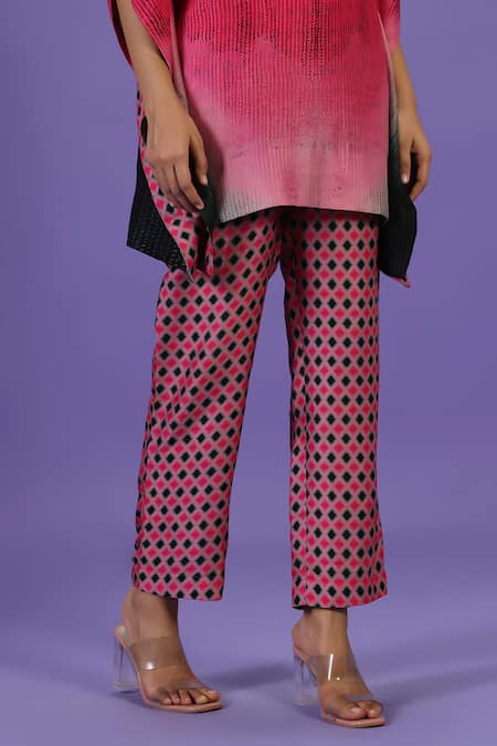 Shop_Label Radini_Pink Silk Collared Rosé Noir Kaftan And Pant Set _Online_at_Aza_Fashions