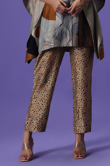 Buy_Label Radini_Gray Silk Collared Mocha Mirage Kaftan Set _Online_at_Aza_Fashions