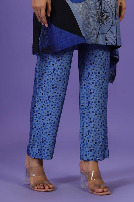 Label Radini_Blue Silk Round Neck Eclipse Kaftan Set _at_Aza_Fashions