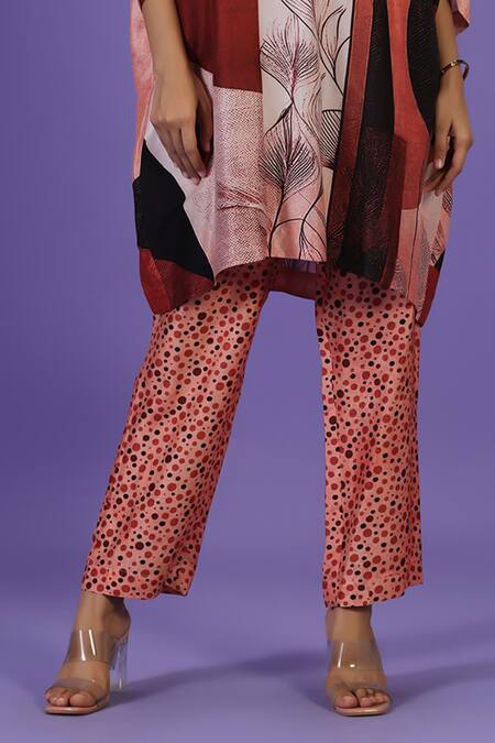 Buy_Label Radini_Brown Silk Round Neck Amber Drift Short Kaftan Set _Online_at_Aza_Fashions