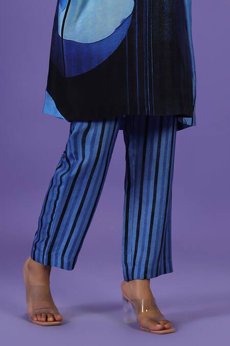 Buy_Label Radini_Blue Silk Round Neck Mirage Short Kurta Set _Online_at_Aza_Fashions