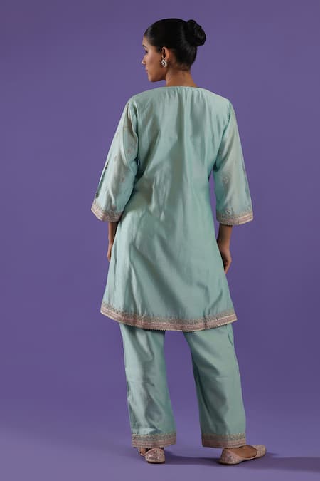 Label Radini Sky Blue Tilla Kurta Set 