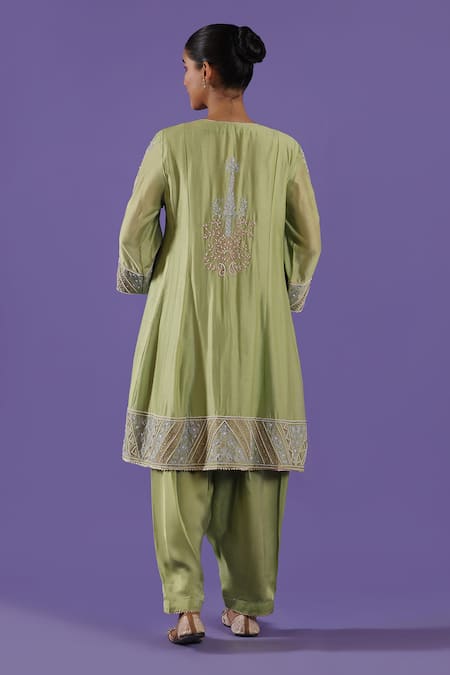 Label Radini Mint Green Aari Pearl Embroidery Suit Set 