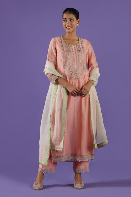 LABEL RADINI Peach Tilla Kurta Set 