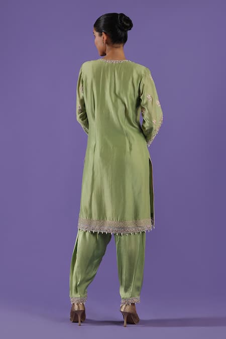 Label Radini Mint Green Choga Chanderi Zari Pearl Set 