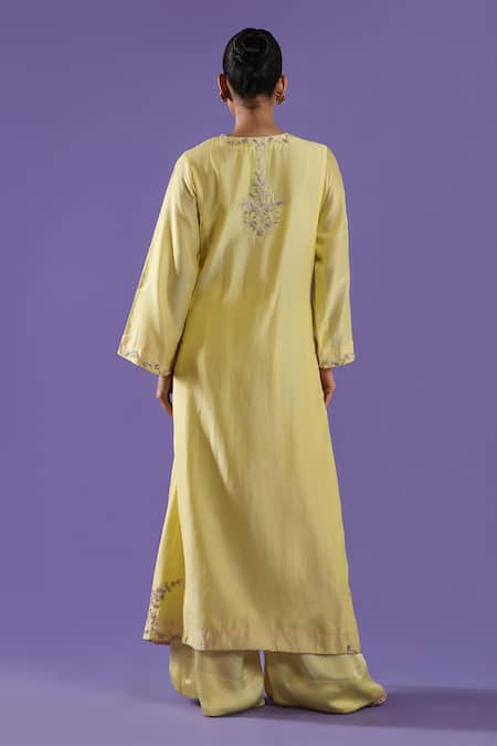 Label Radini Lemon Chanderi Palazzo & Choga Kurta Set 