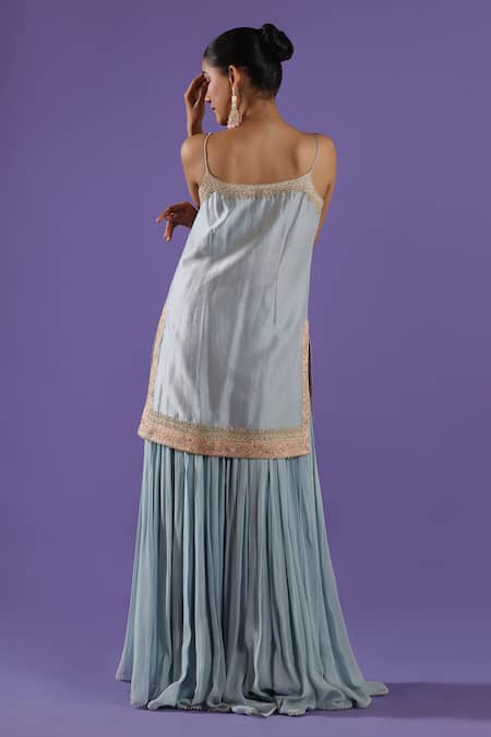 Label Radini Pastel Blue Chanderi Sharara Set 