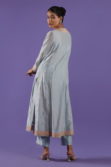 Label Radini Pastel Blue Chanderi Embroidered Kurta Set 