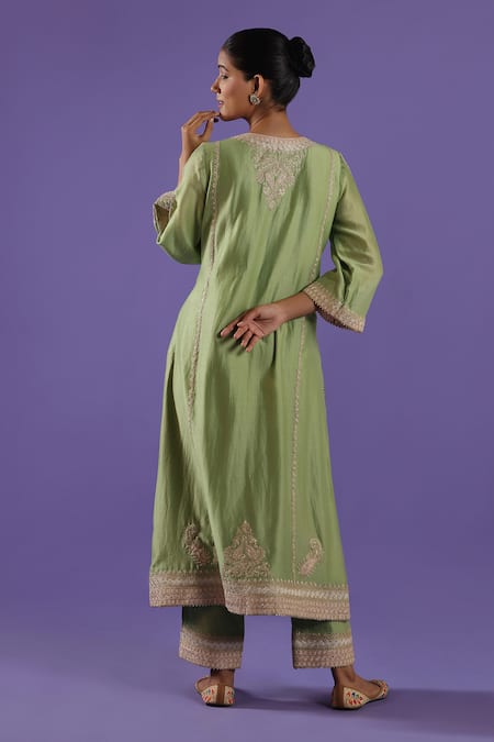Label Radini Mint Green Chanderi Embroidered Kurta Set 