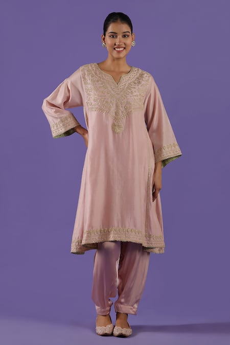 Label Radini Blush Chanderi Split V-neck Pink Tilla Choga Set