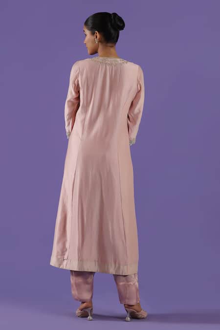 Label Radini Blush Pink Chanderi Zari Pearl Set 