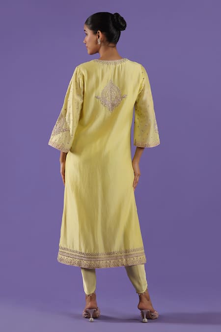 Label Radini Lemon Aari Pearl Dhoti Kurta Set 
