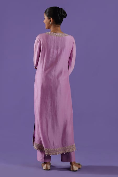 Label Radini Lilac Chanderi Embroidered Kurta Set 