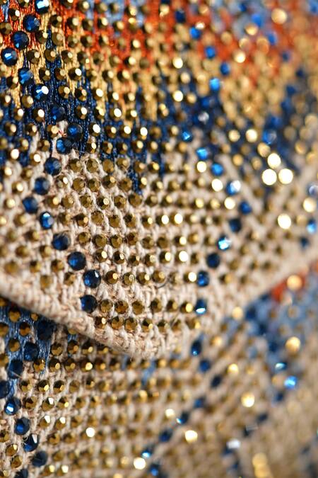 Etcetera_Beige Crystals, Embroidery Jute Thread Clutch _Online_at_Aza_Fashions