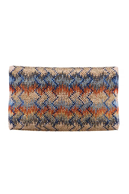 Etcetera Beige Jute Thread Embroidered Clutch 