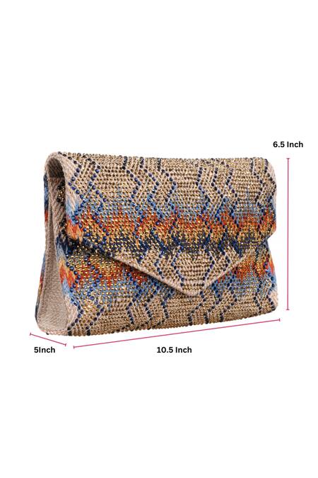 Shop_Etcetera_Beige Crystals, Embroidery Jute Thread Clutch _Online_at_Aza_Fashions