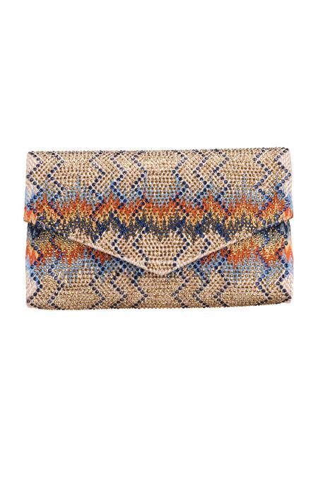 Buy_Etcetera_Beige Crystals, Embroidery Jute Thread Clutch 