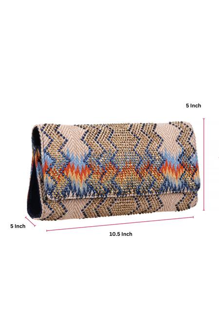 Buy Etcetera Beige Embroidery, Crystals Embellished Jute Clutch Online at Aza Fashions Buy_Etcetera_Beige Embroidery, Crystals Embellished Jute Clutch _Online_at_Aza_Fashions
