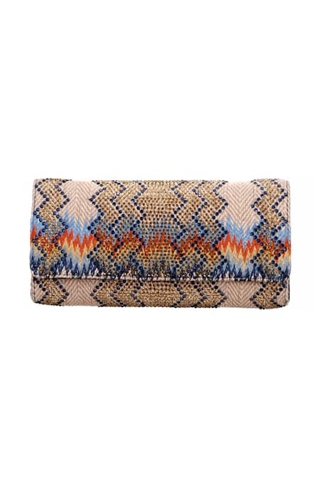 Shop Etcetera Beige Embroidery, Crystals Embellished Jute Clutch Online at Aza Fashions Shop_Etcetera_Beige Embroidery, Crystals Embellished Jute Clutch _Online_at_Aza_Fashions