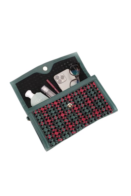 Etcetera_Multi Color Mosaico Weave Vegan Leather Clutch _Online_at_Aza_Fashions