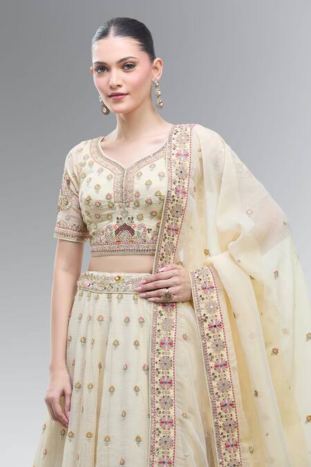 Buy Samyukta Singhania Cream Tissue Beads, Sequins, Zari, Pearls, Classic Embroidered Lehenga Set Online at Aza Fashions Buy_Samyukta Singhania_Cream Tissue Beads, Sequins, Zari, Pearls, Classic Embroidered Lehenga Set_Online_at_Aza_Fashions
