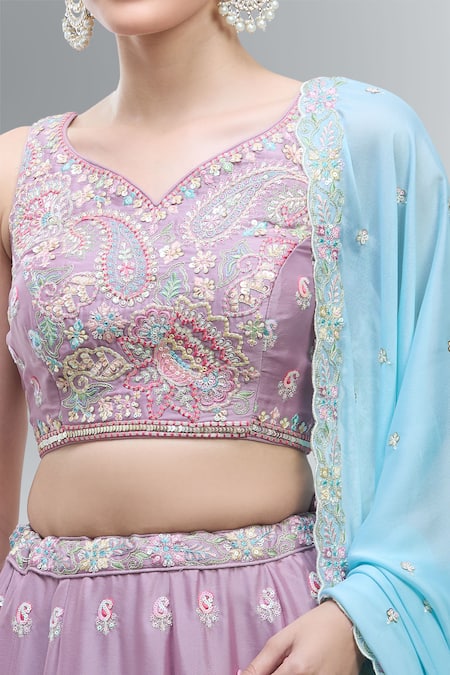 Samyukta Singhania_Lavender Polyester, Georgette Embroidery, Beads, Sequins, Classic Lehenga Set_at_Aza_Fashions