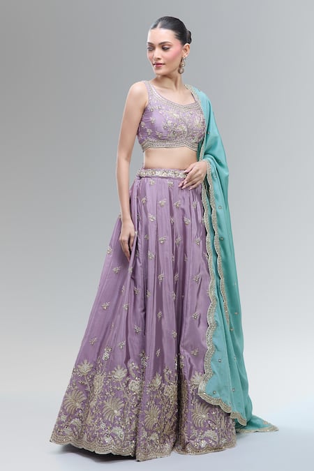 Buy Samyukta Singhania Lavender Satin, Polyester, Chiffon Beads, Sequins, Zari, Embroidery Lehenga Set Online at Aza Fashions Buy_Samyukta Singhania_Lavender Satin, Polyester, Chiffon Beads, Sequins, Zari, Embroidery Lehenga Set _Online_at_Aza_Fashions
