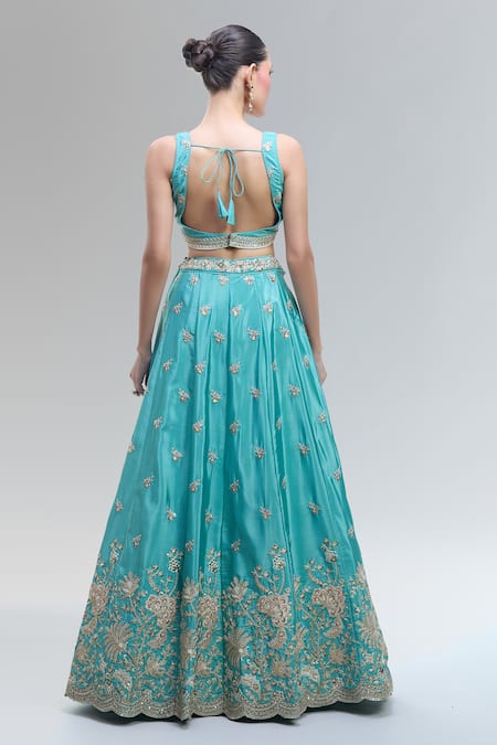 Samyukta Singhania Turquoise Blue Embroidered Lehenga Set 