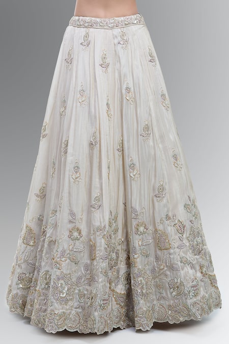Buy_Samyukta Singhania_Cream Tissue, Viscose, Rayon Beads, Sequins, Zari, Embroidered Lehenga Set _Online_at_Aza_Fashions