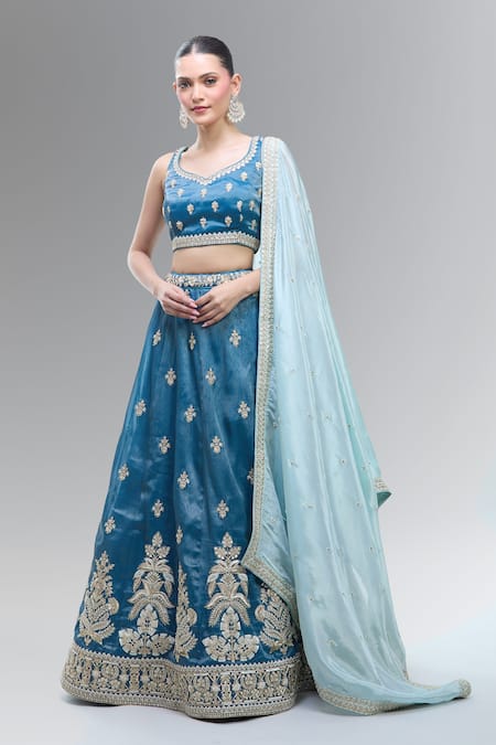Samyukta Singhania Classic Blue Tissue Lehenga Set 