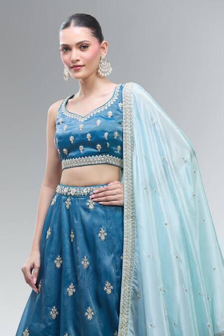 Buy Samyukta Singhania Blue Tissue Beads, Sequins, Zari, Pearls, Stones Classic Lehenga Set Online at Aza Fashions Buy_Samyukta Singhania_Blue Tissue Beads, Sequins, Zari, Pearls, Stones Classic Lehenga Set _Online_at_Aza_Fashions
