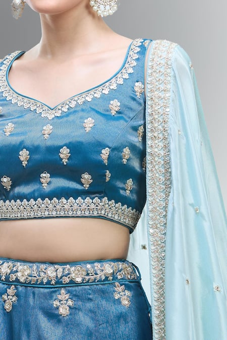 Samyukta Singhania Blue Tissue Beads, Sequins, Zari, Pearls, Stones Classic Lehenga Set at Aza Fashions Samyukta Singhania_Blue Tissue Beads, Sequins, Zari, Pearls, Stones Classic Lehenga Set _at_Aza_Fashions